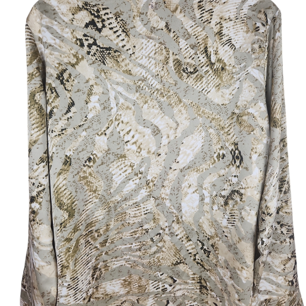 Fashion Nova, women's taupe, green, & creme longsleeves top. V-neck Sz L - Picture 3 of 10